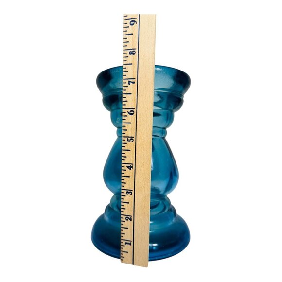 Handblown In Spain Vidrios San Miguel Blue Glass Candle Holder 8" Tall - Picture 8 of 10